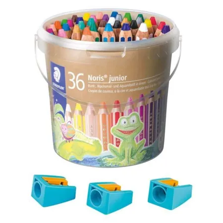 STAEDTLER® Noris® junior 140 Kindermalstift 3in1, 36 Stück im Eimer mit Anspitzer