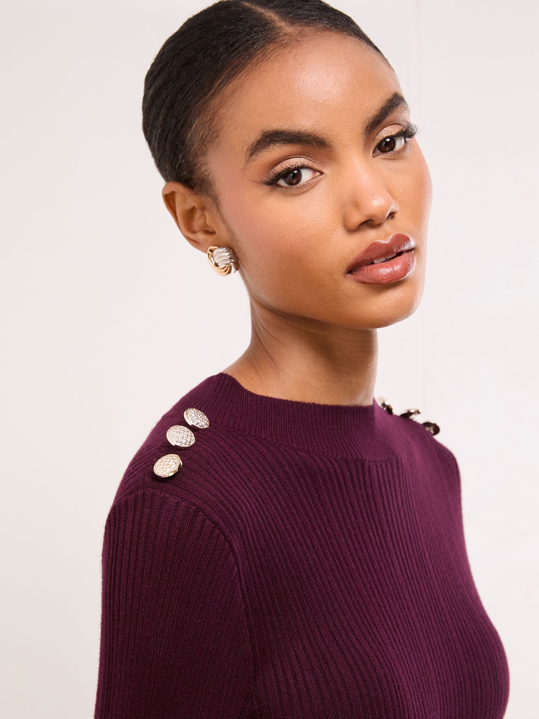 Lipsy Faux Leather 2-In-1 Crew Neck Long Sleeve Knitted Midi Dress