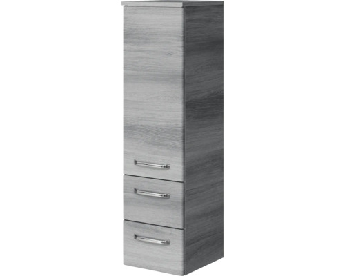 Pelipal Kumba badkamermeubelset (B x H x D): 137 x 200 x 50 cm, grafiet getextureerde fronten, 5-delige set inclusief glazen wastafel, hoge kast, onderkast en bovenkast (99.770326193)