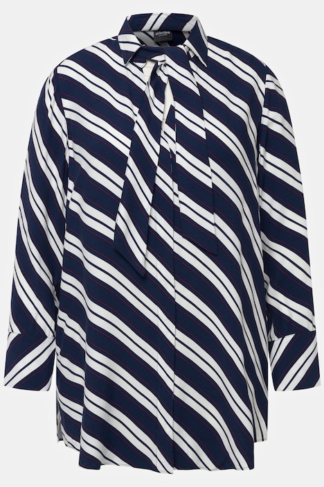 Longbluse, Streifen, A-Linie, Hemdkragen, Langarm