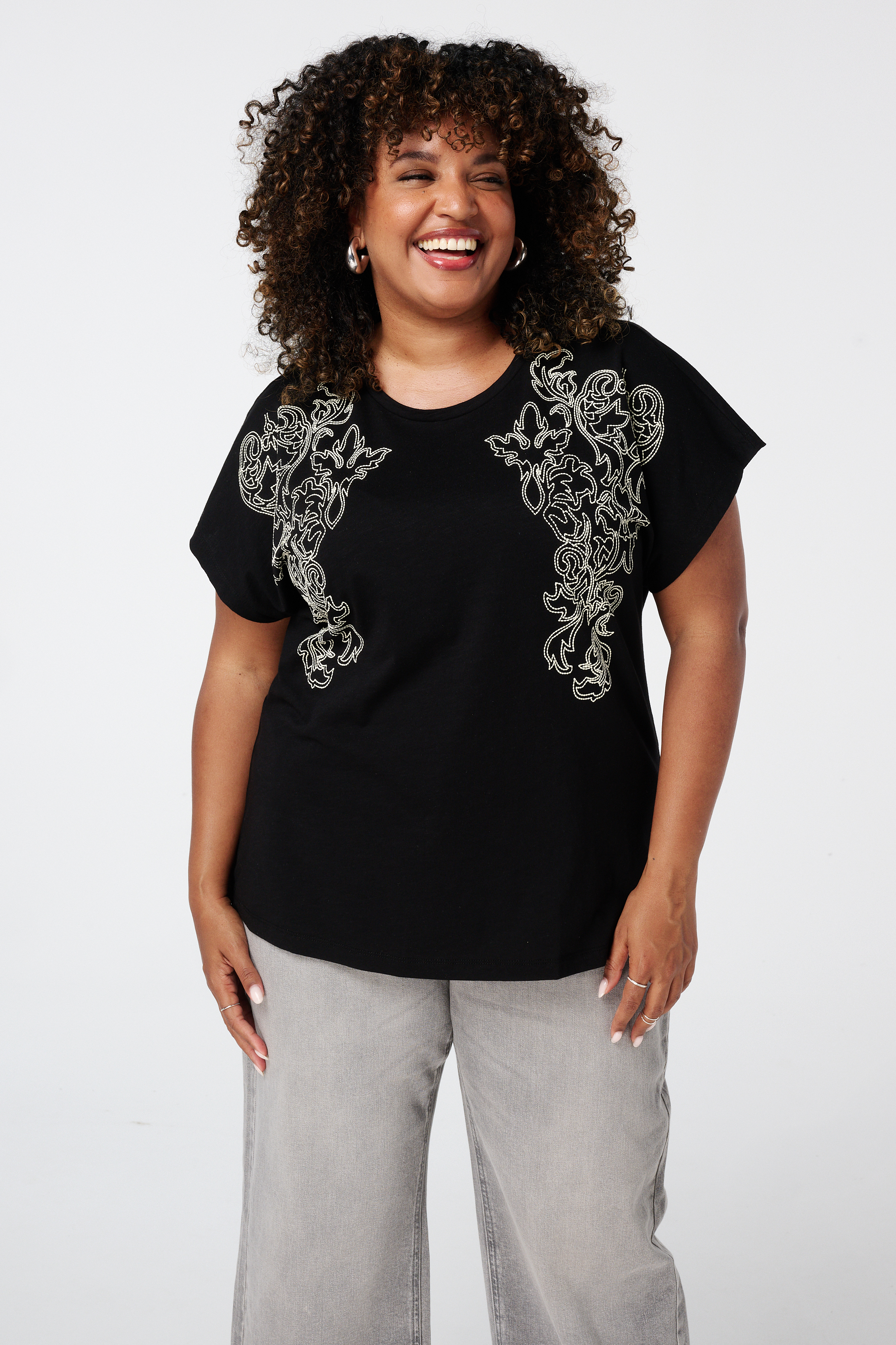 T-shirt met details Zwart