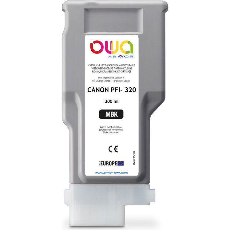 Cartouche d'encre traceur remanufacturée OWA - standard - Noir Mat - pour CANON PFI-320 MBK