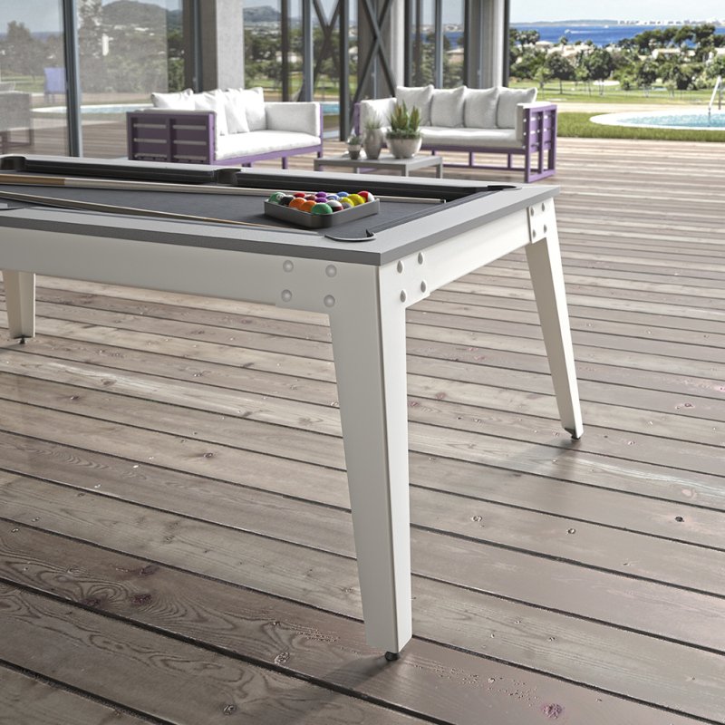 Billard Caraïbes Extérieur 203x116, pieds blancs, drap gris