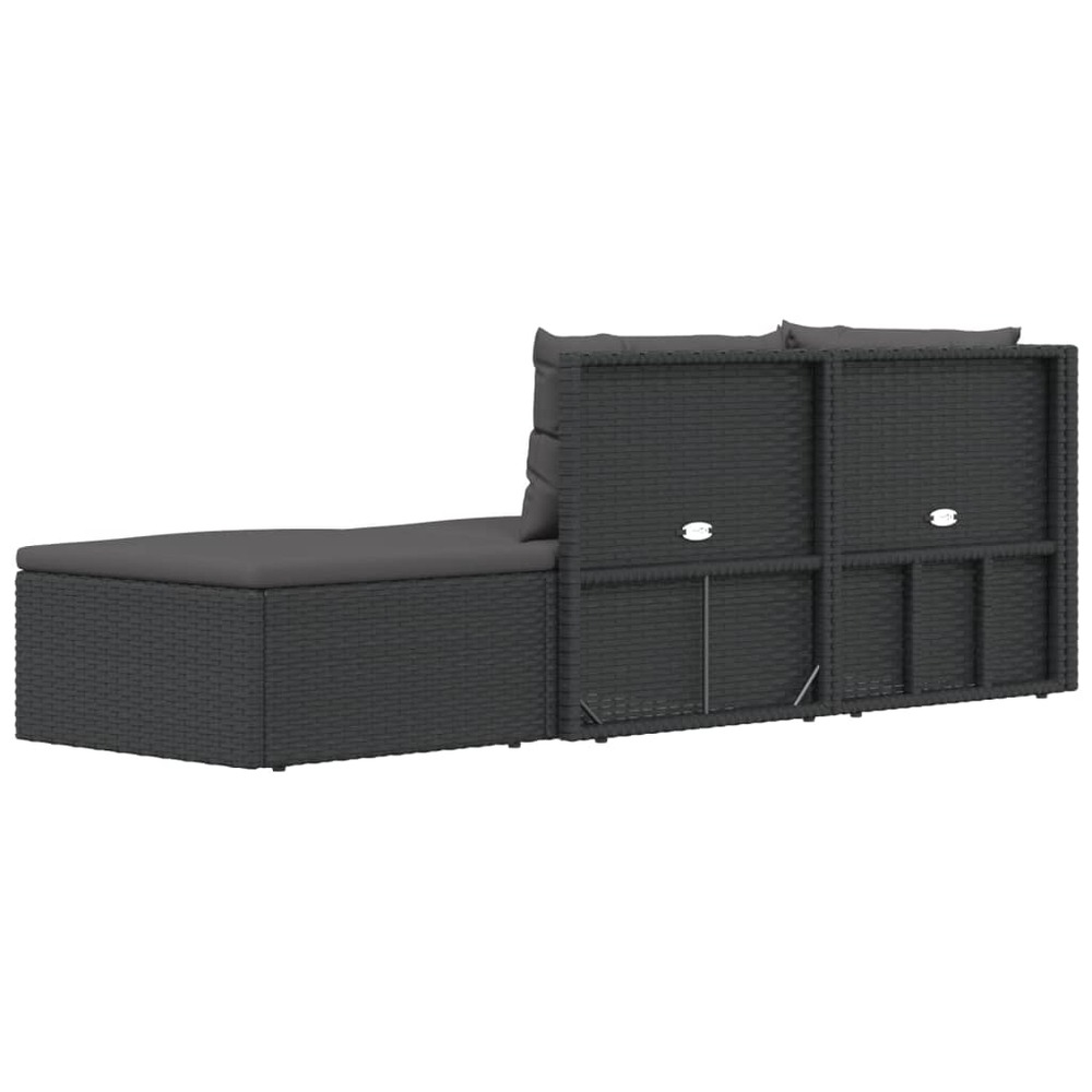 Salon de jardin meuble d'extérieur ensemble de mobilier 3 pièces avec coussins noir résine tressée