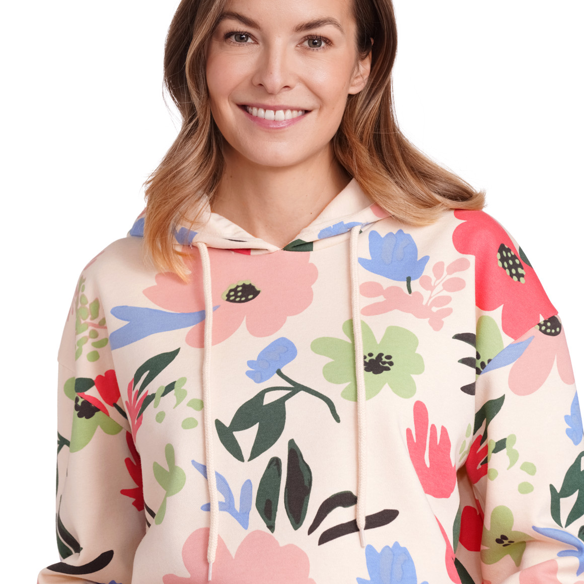Gina Benotti Damen Hoodie mit buntem Flower-Print beige / bunt