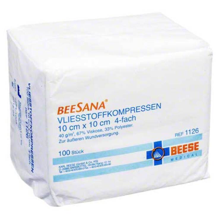 Vlieskompressen 10x10 cm unsteril 4fach 40g, 100 St