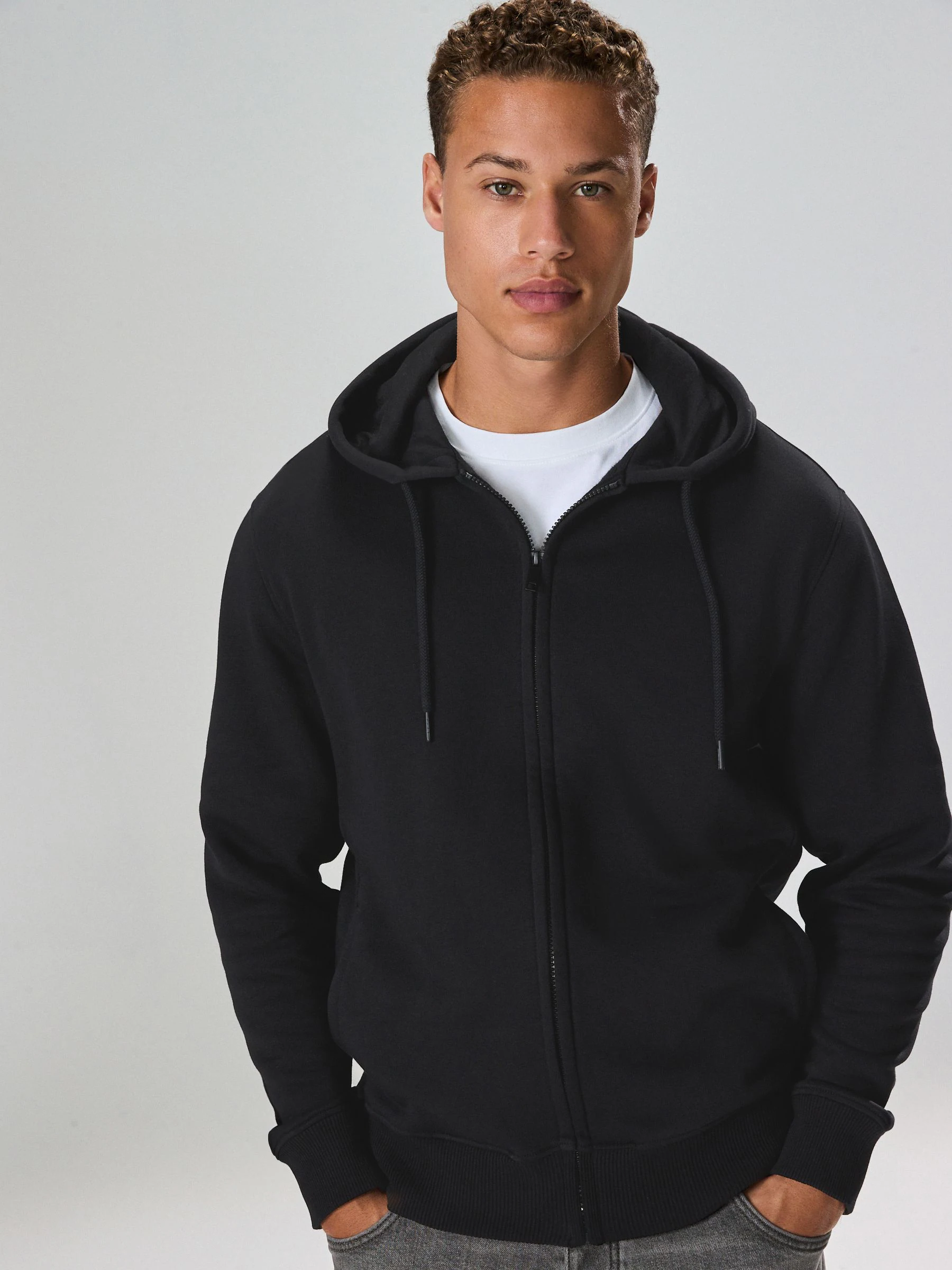 Zwart - Cotton Rich Heavyweight Jersey Full Zip Hoodie
