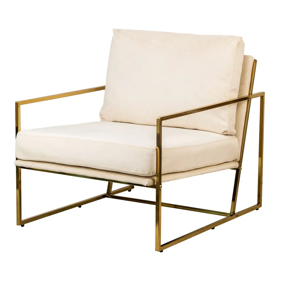 Retro metalen fauteuil met beige fluweel