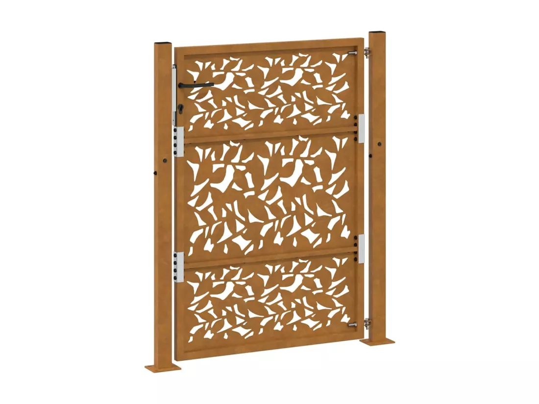 Porte de jardin acier résistant aux intempéries design feuilles