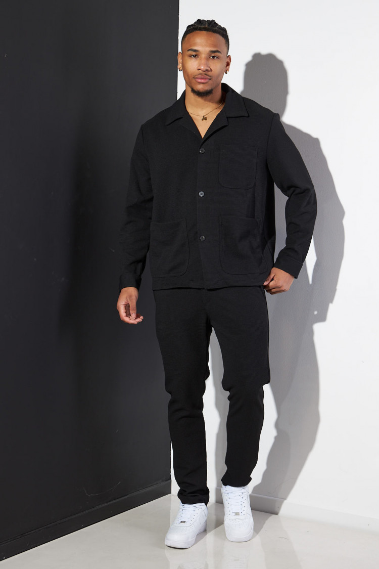 Ensemble 2 pièces chemise + pantalon noir texturé