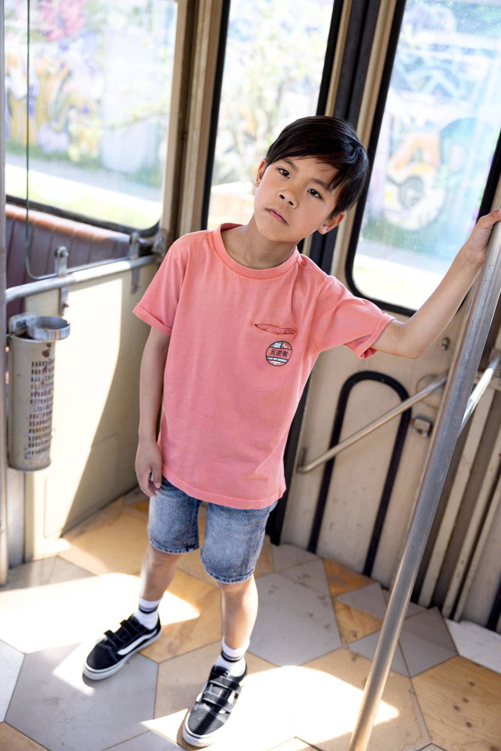 Blue Rebel T-shirt Jeffry met printopdruk oranje