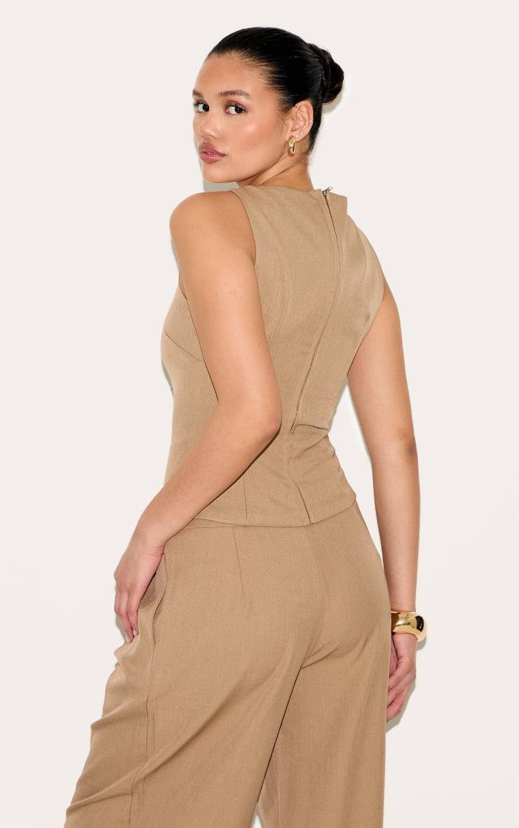 Light Brown Pantalon Large Tailleur Tissé Ensemble Coordonné