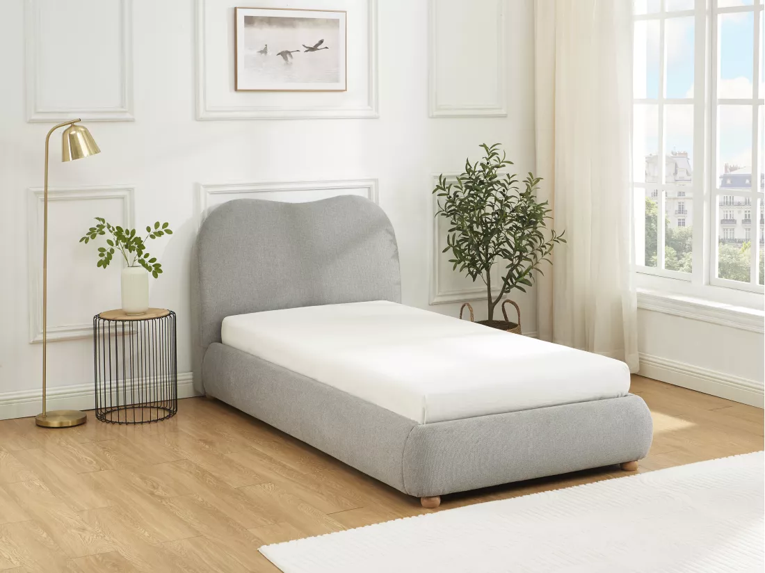 Lit coffre 90 x 190 cm - Tissu - Gris clair - VANARI