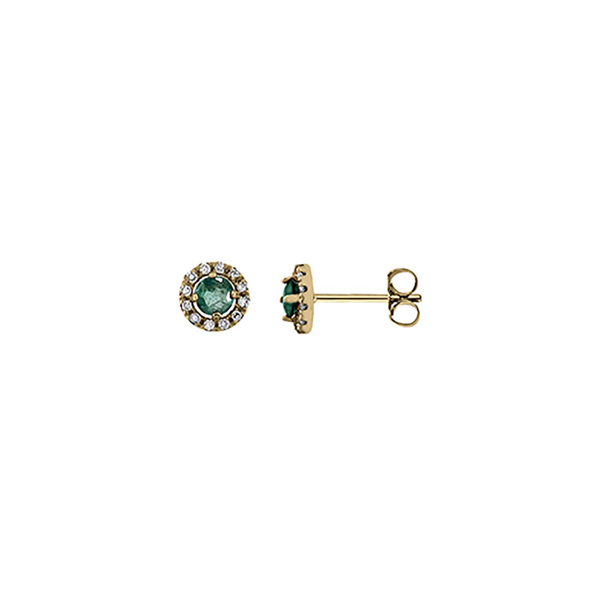 Boucles d'oreilles or jaune émeraude diamants