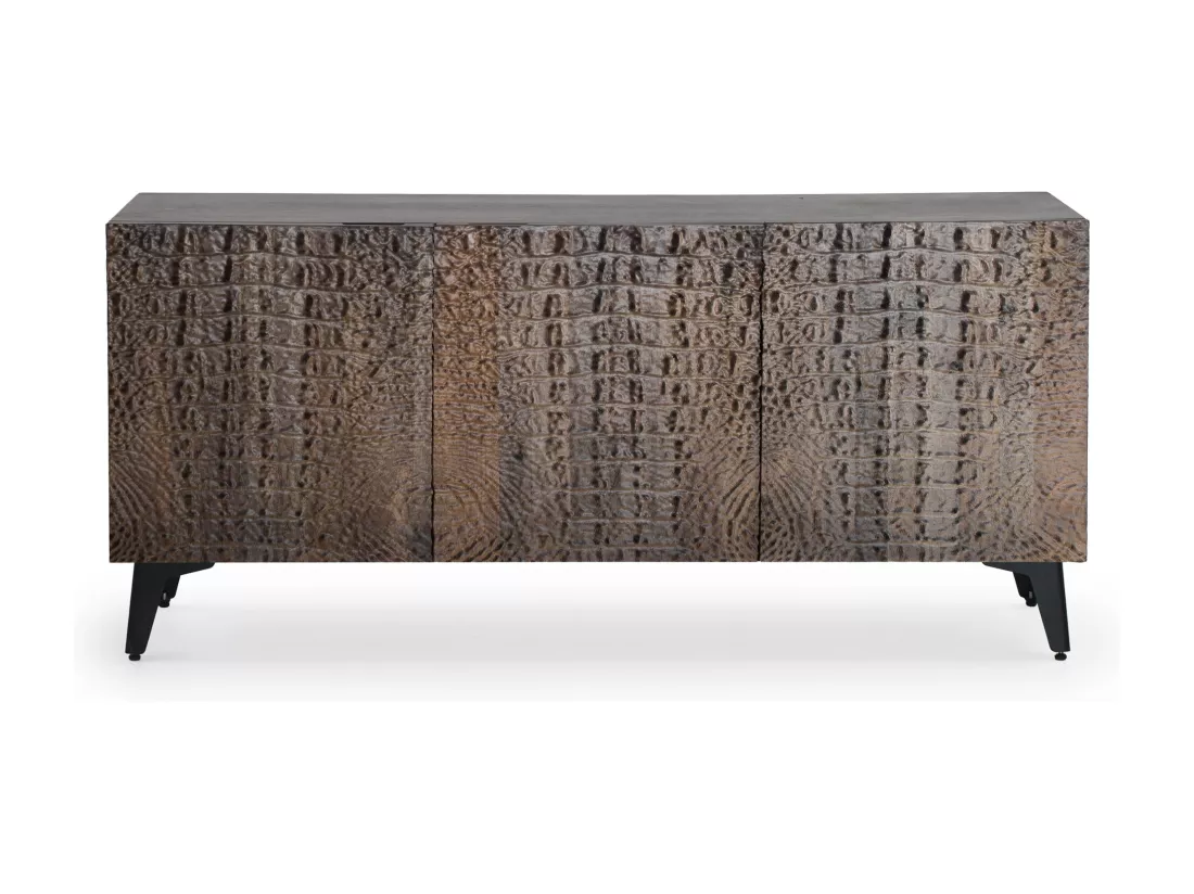 Buffet 3 portes en bois de manguier imitation cuir caïman bronze