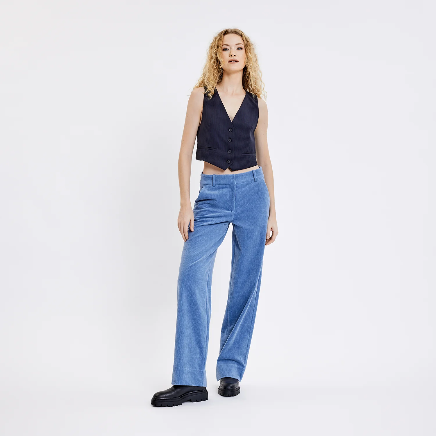 Five Units  Dena fløjsbukser - Frost Blue Corduroy