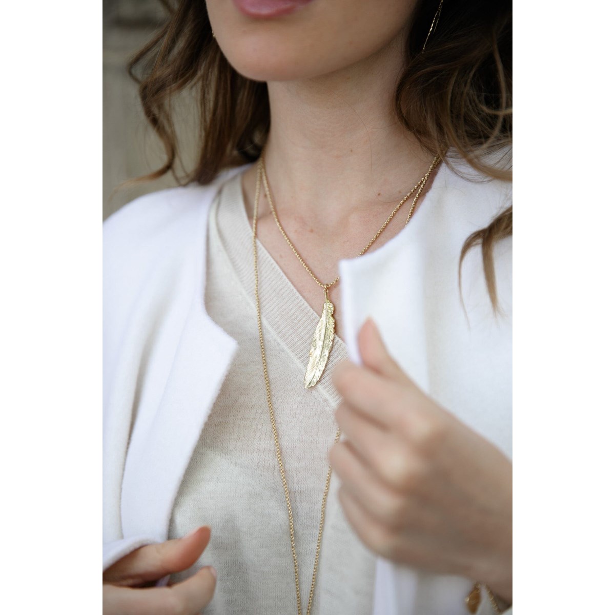 collier plume doré à l'or fin - PHÉBÉ