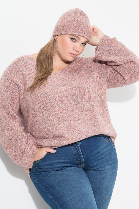 Pullover, melierter Feinstrick, V-Ausschnitt, Langarm