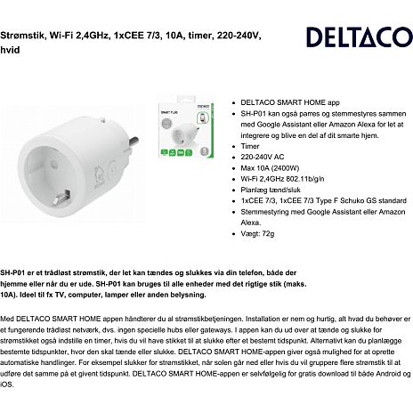 Deltaco Smart strømstik - hvid