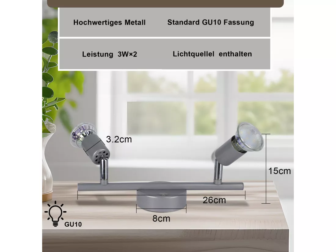 NETTLIFE Spot de plafond LED orientable GU10 spots de plafond 2 lampes salon industriel