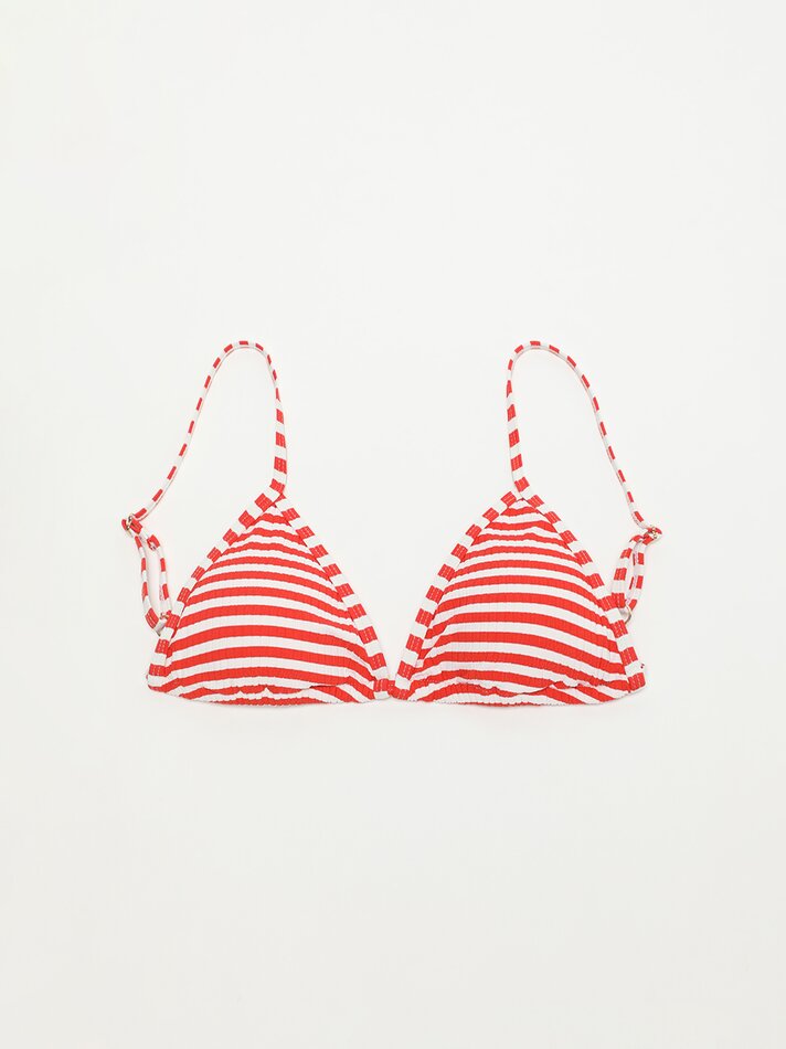 Top de biquíni listrado - Cru/vermelho