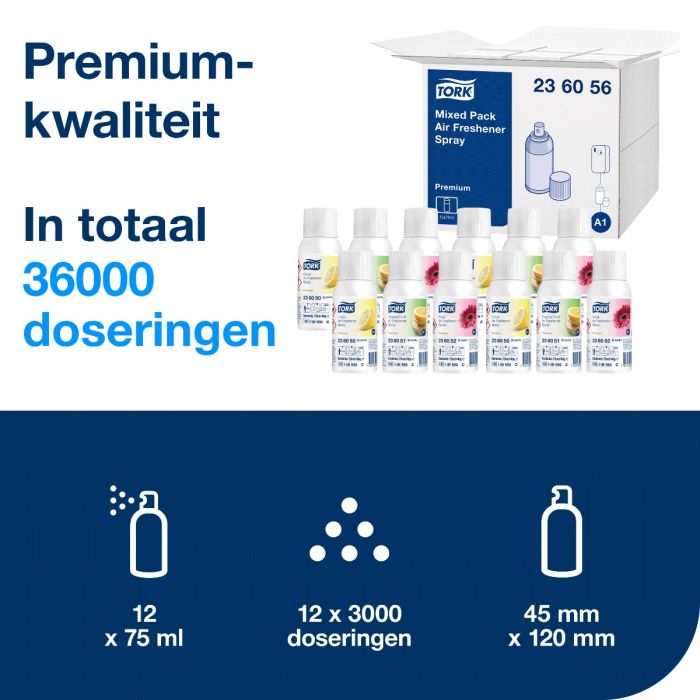 Tork 12st 236056 Premium luchtverfrisser mixed 75ml doos à 12 can (236056)