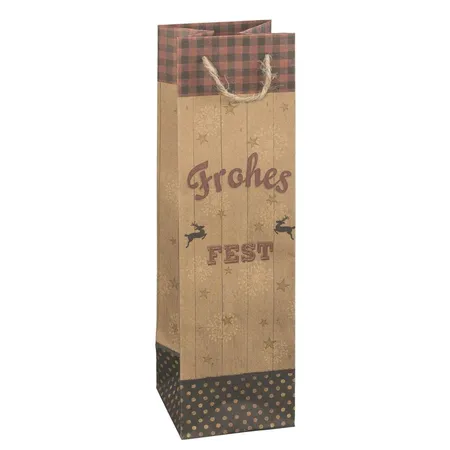 Idena Flaschentasche FSC-Mix Frohes Fest 10x10x35cm