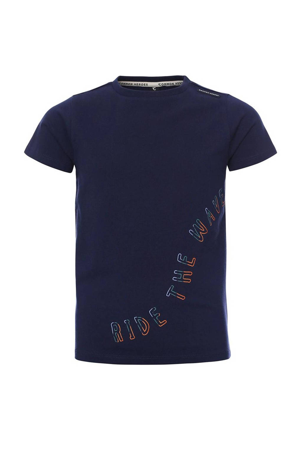 COMMON HEROES T-shirt met tekst donkerblauw