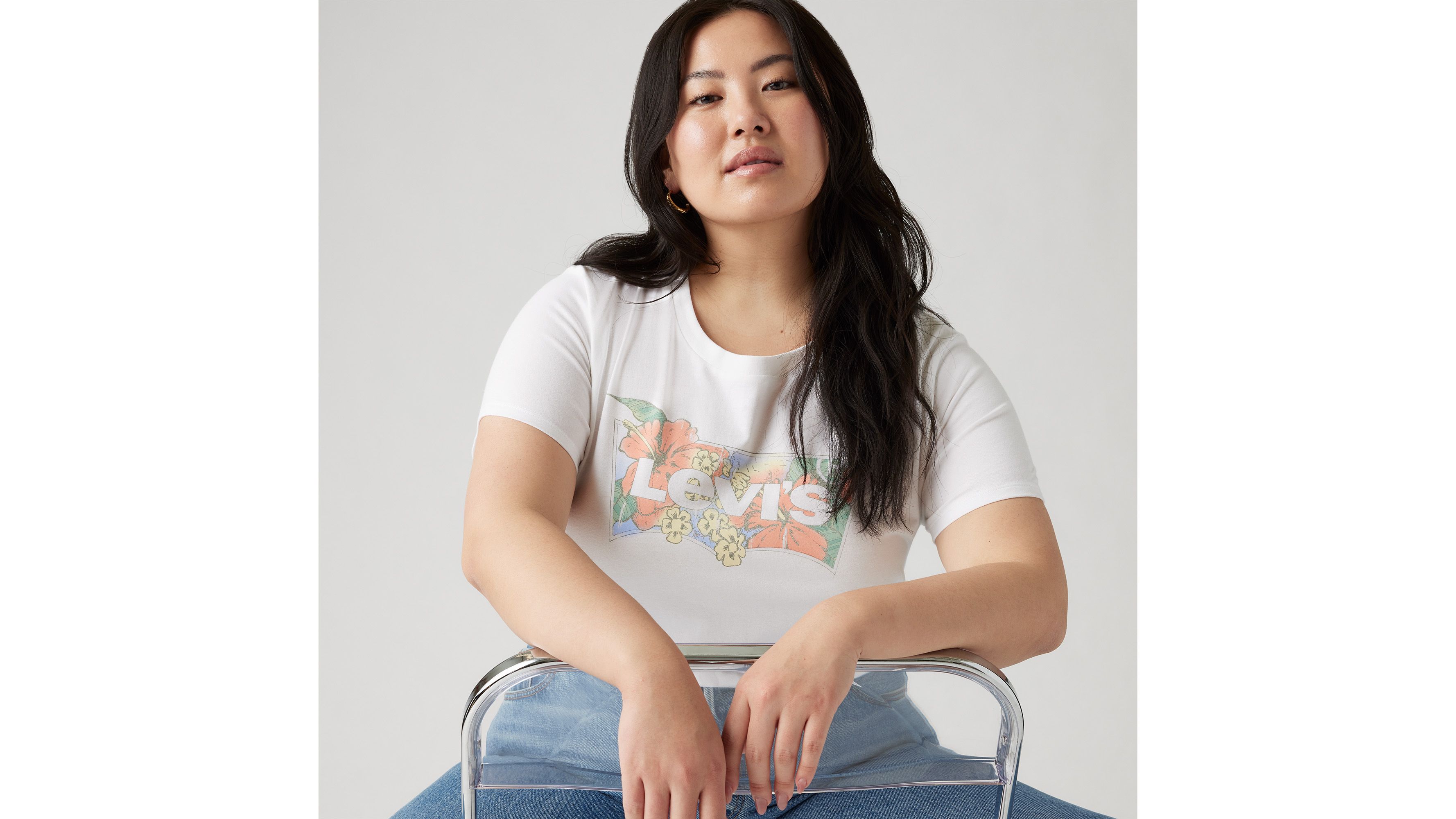 T-shirt Perfect logo (grandes tailles) - Hibiscus Bw Fill Bright White - Blanc