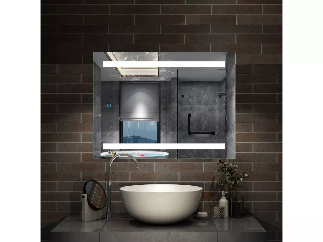 Miroir de Salle de Bain Anti-buée Miroir Lumineux LED Vertical / Horizontal 45x60cm Aica
