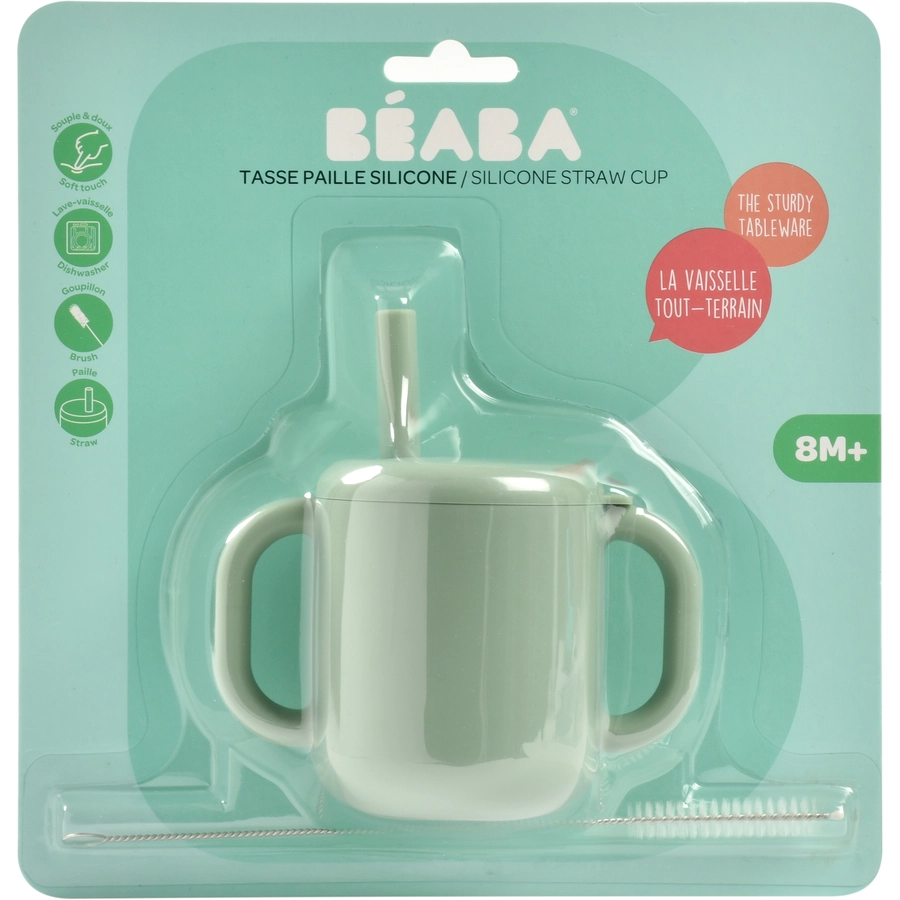 BEABA® Becher aus Silikon mit Strohhalm salbeigrün