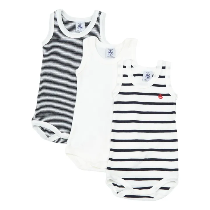Petit Bateau Lot 3 Bodies Débardeur Marinière Coton Bio | Bleu