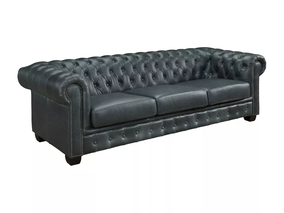 Canapé chesterfield 4 places BRENTON 100% cuir de buffle premium - Vert de gris
