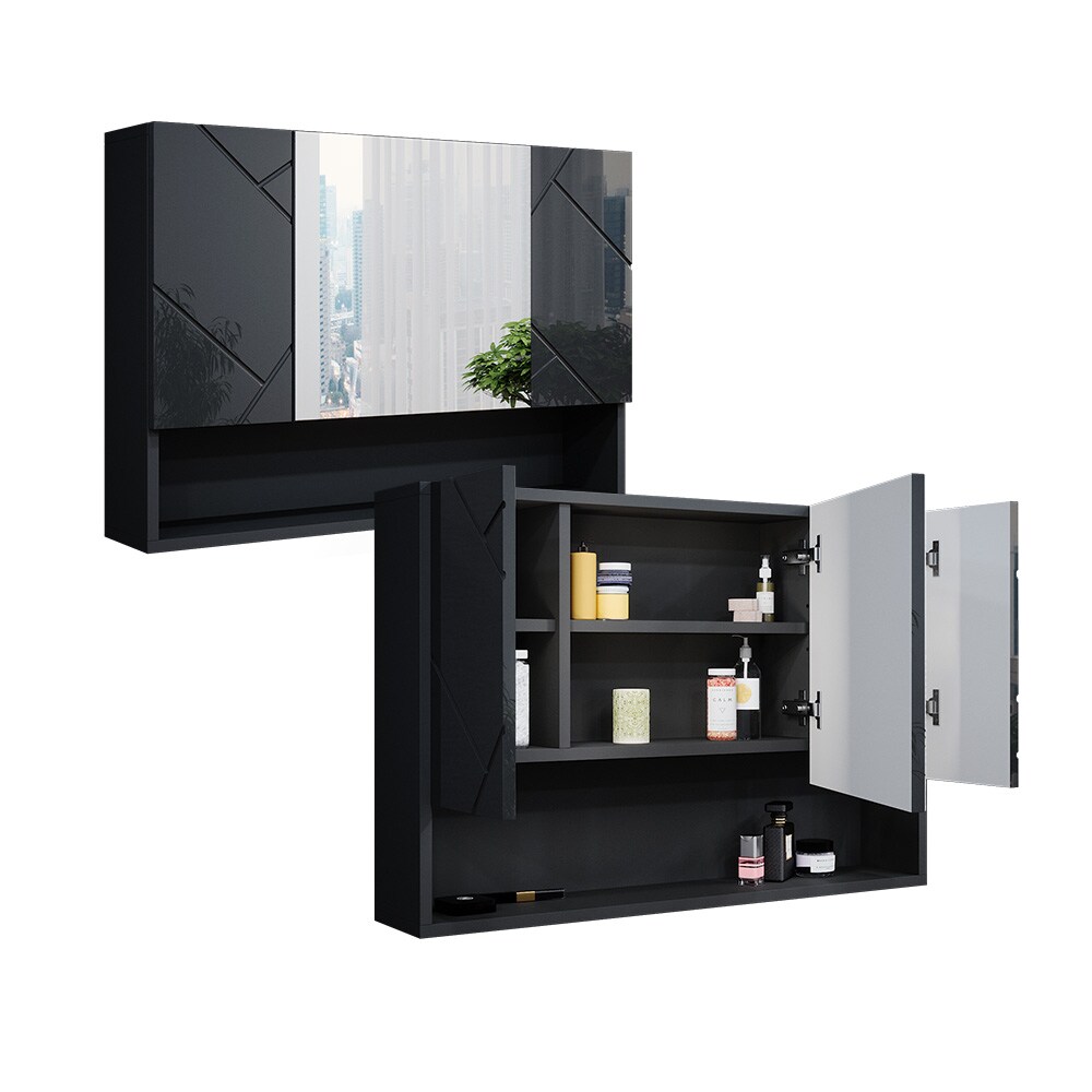 Vicco Spiegelschrank Badspiegel Wandspiegel Irma Anthrazit Hochglanz 80 cm modern Badezimmer Spiegel Badezimmerschrank Badezimmermöbel Spiegeltür Schranktür Hängeschrank Einlegeboden Regal Ablage