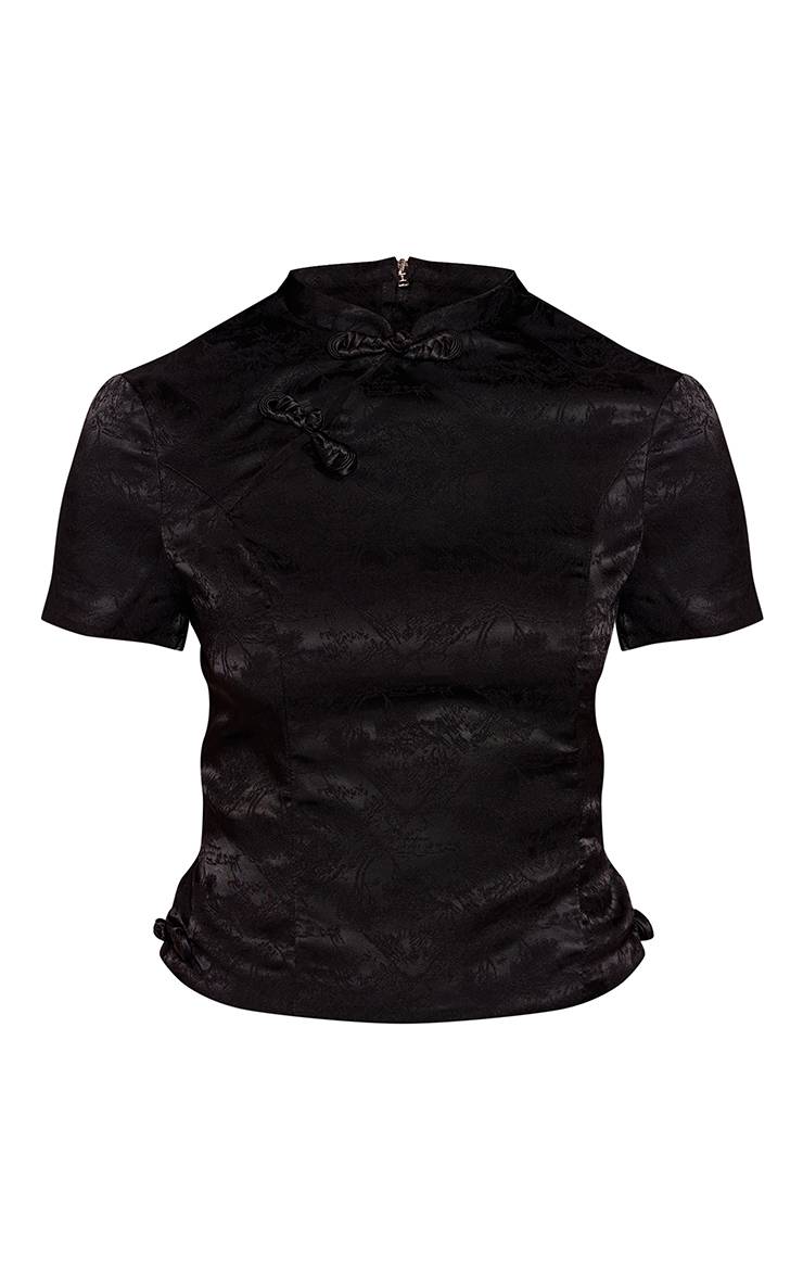Noir Haut Ajusté Style Qipao À Texture Satinée Petite