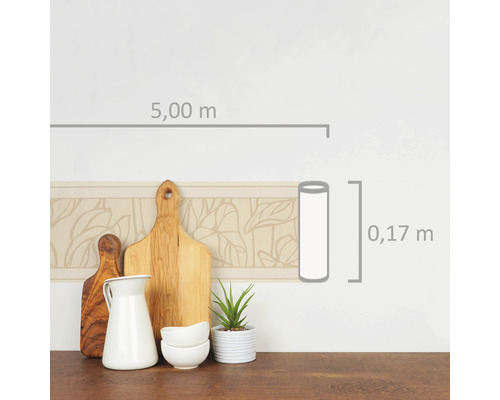 Rand 2340-25 Alleen Randen bladeren beige 5 m x 17 cm