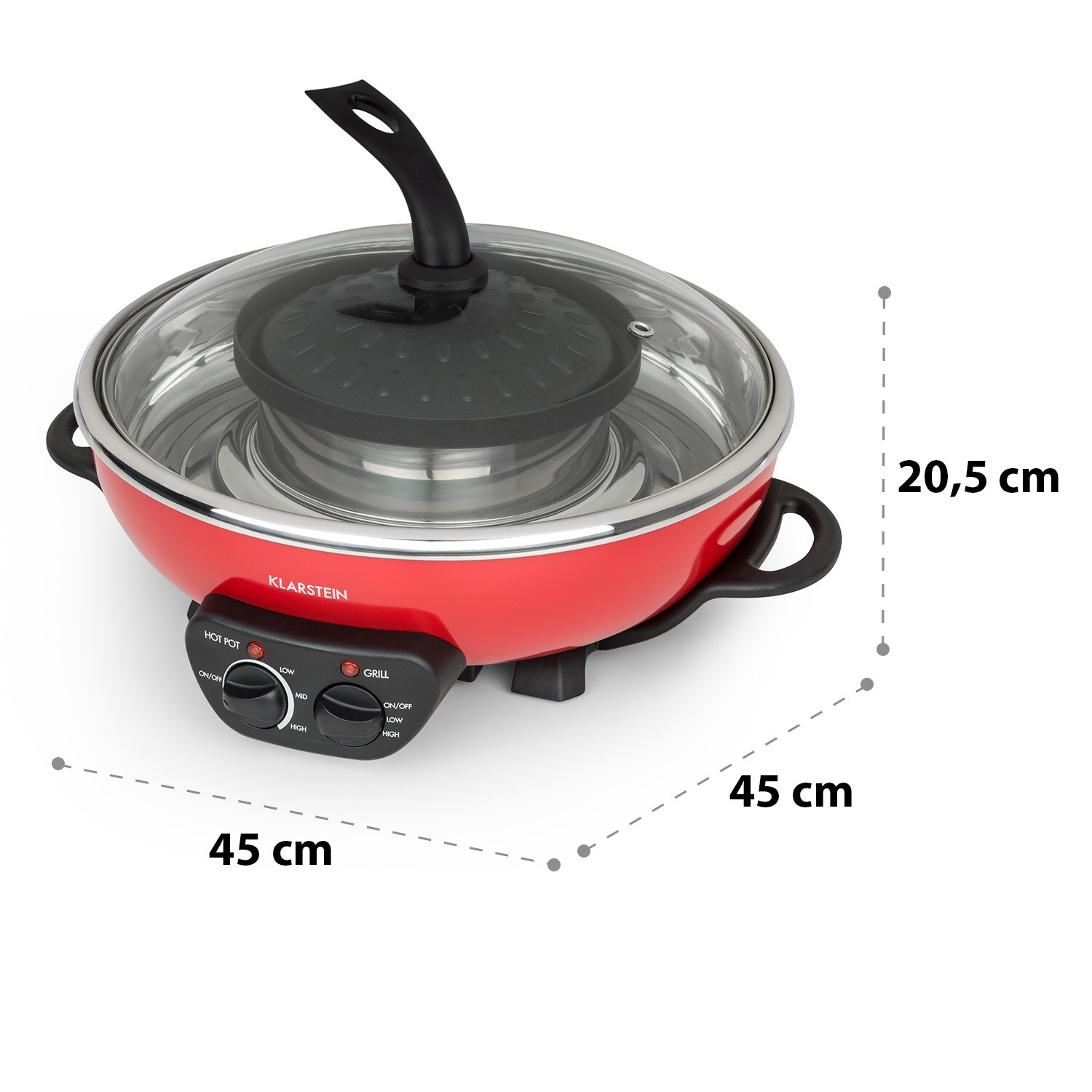 Szechuan Hot Pot und Grillplatte 5l Vol. 1350 W, 600 W rot