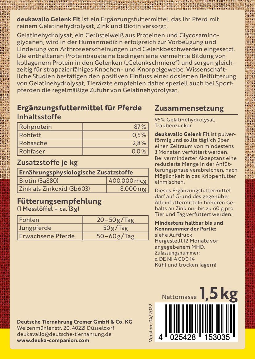 deukavallo Gelenk Fit - Getreidefreies Supplement für Pferde mit Gelenkproblemen