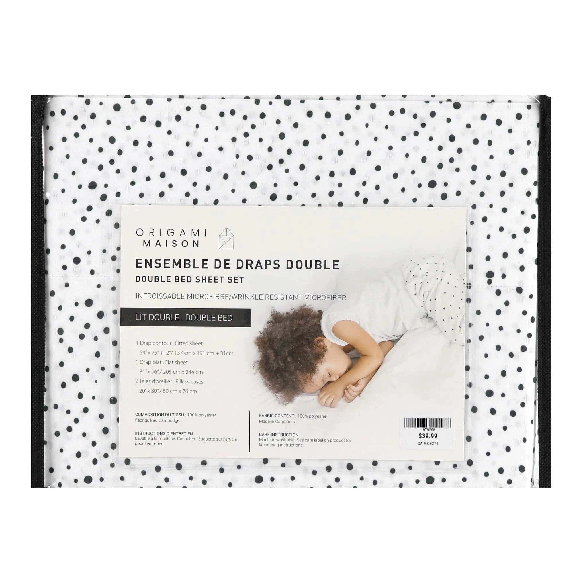 Origami Maison Ensemble Draps Lit Double - Pois