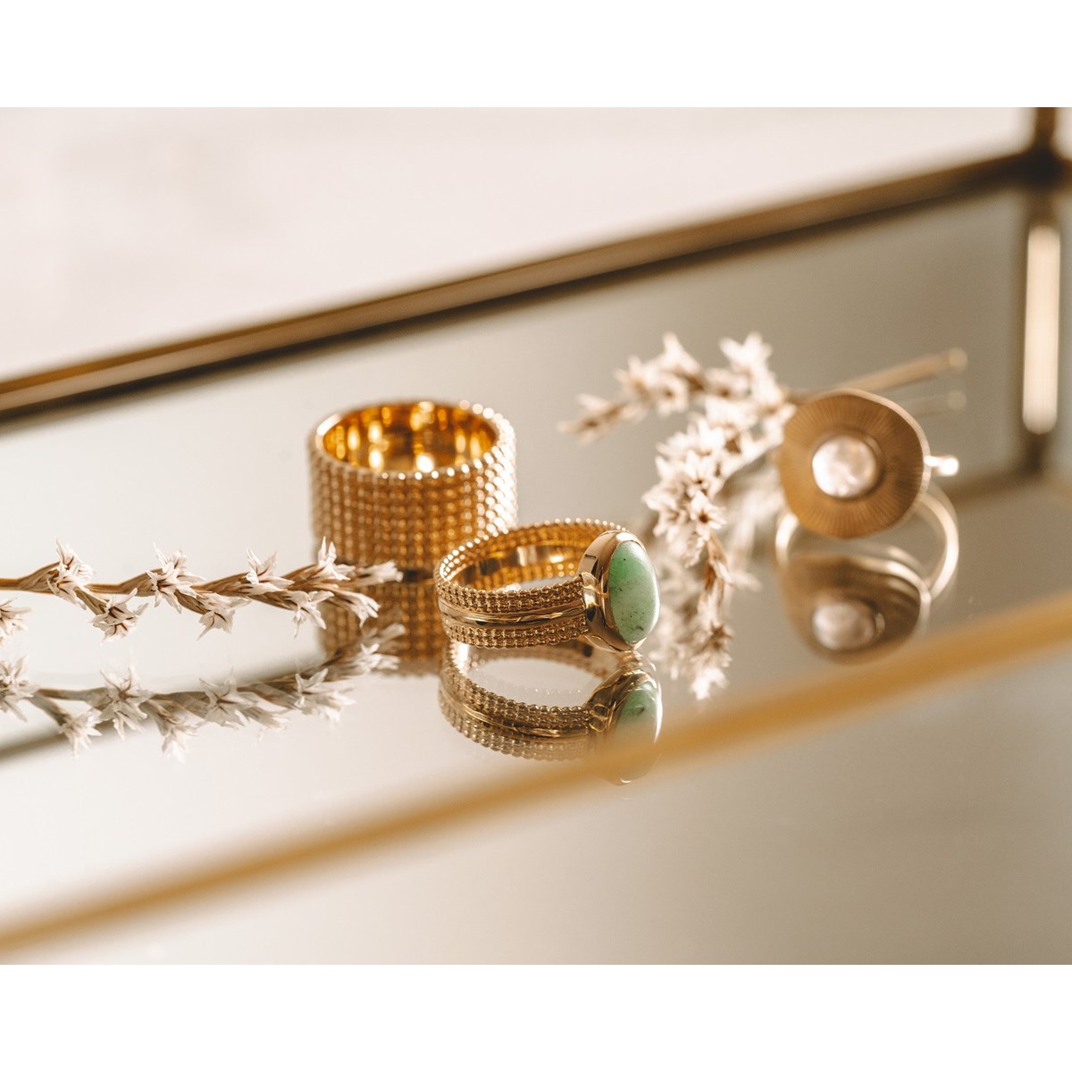 Bague Plaqué Or Tendance Pierre Precieuse Fine Quartz Rose