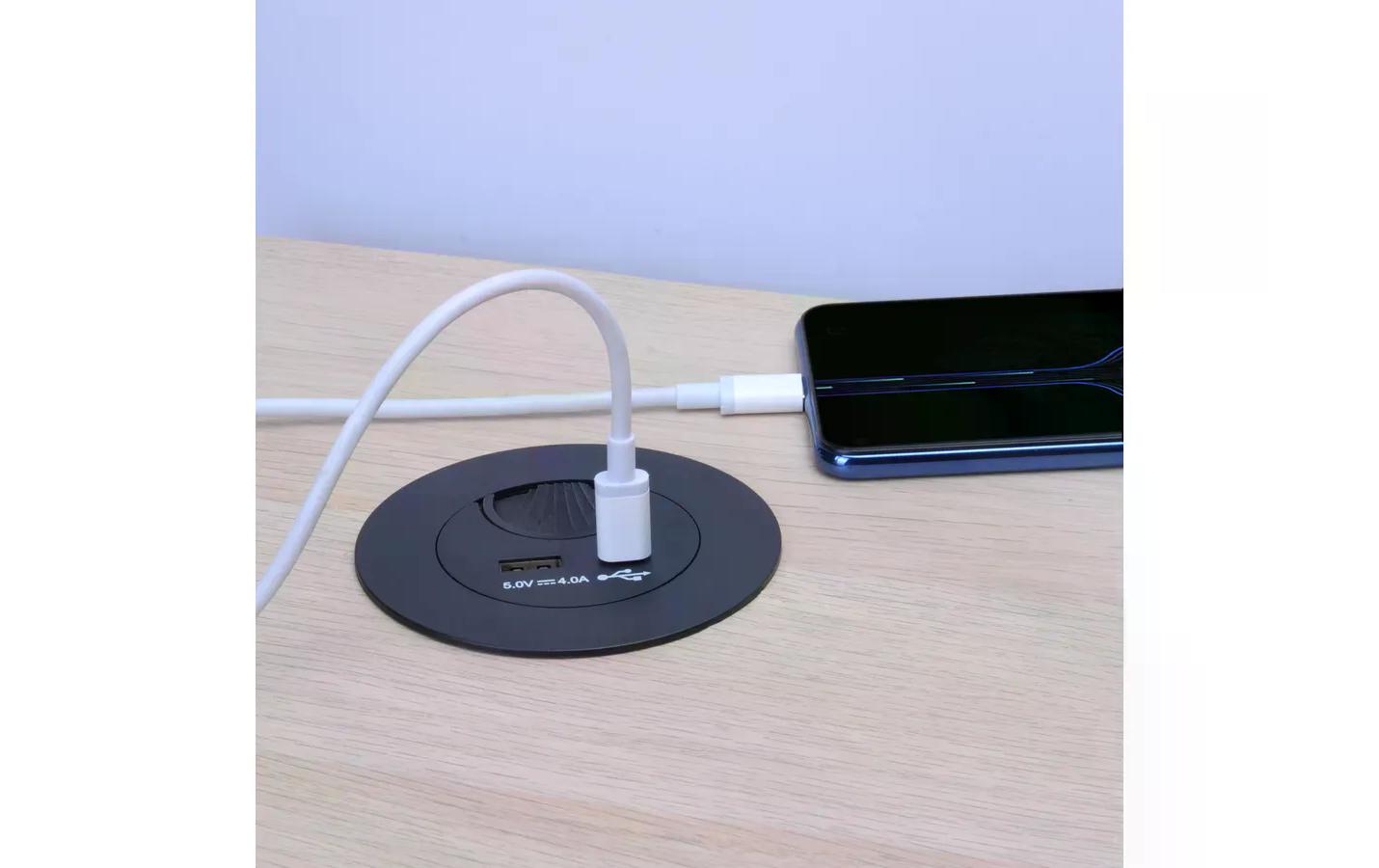 USB-Ladesteckdose USB A+C mit Kabeldurchführung, SchwarzKabeldurchführung mit USB A und USB C Charger