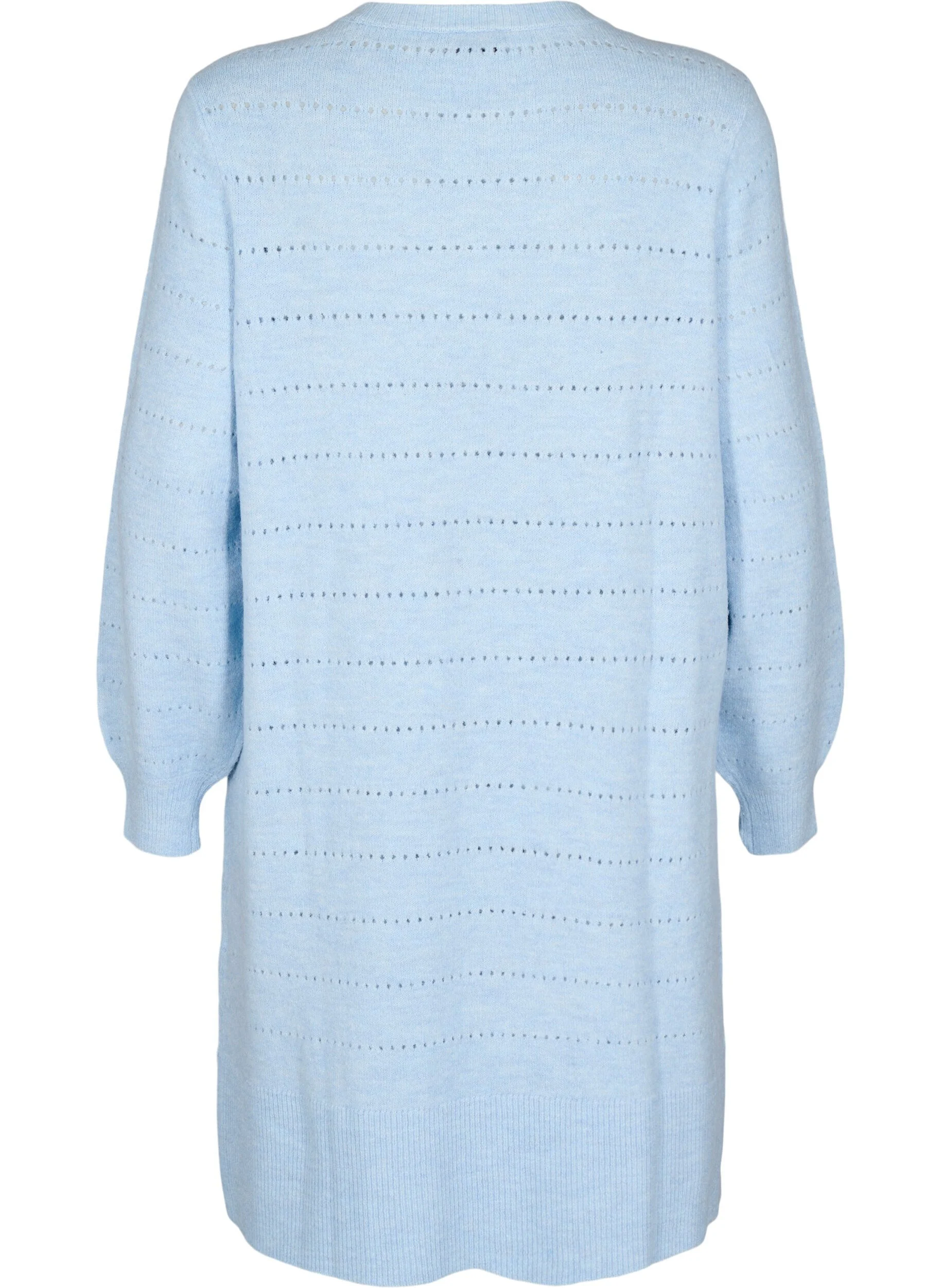 Strikkjole med slids og hulmønster