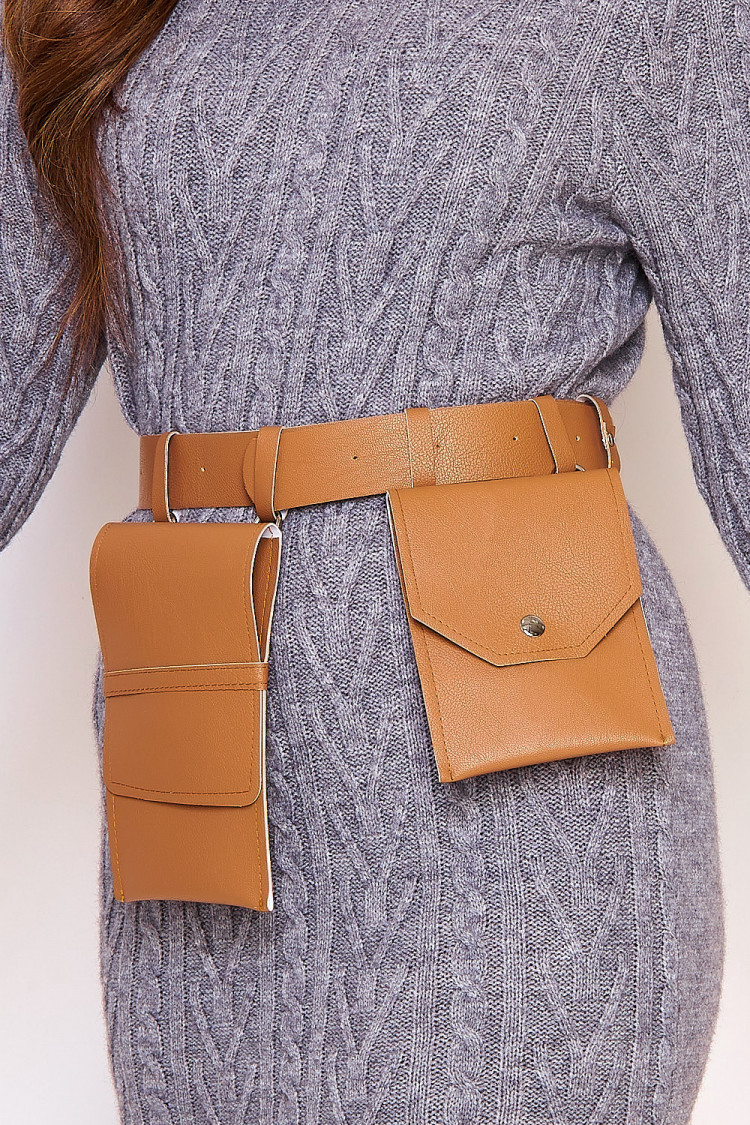 Ceinture marron à double sacoches