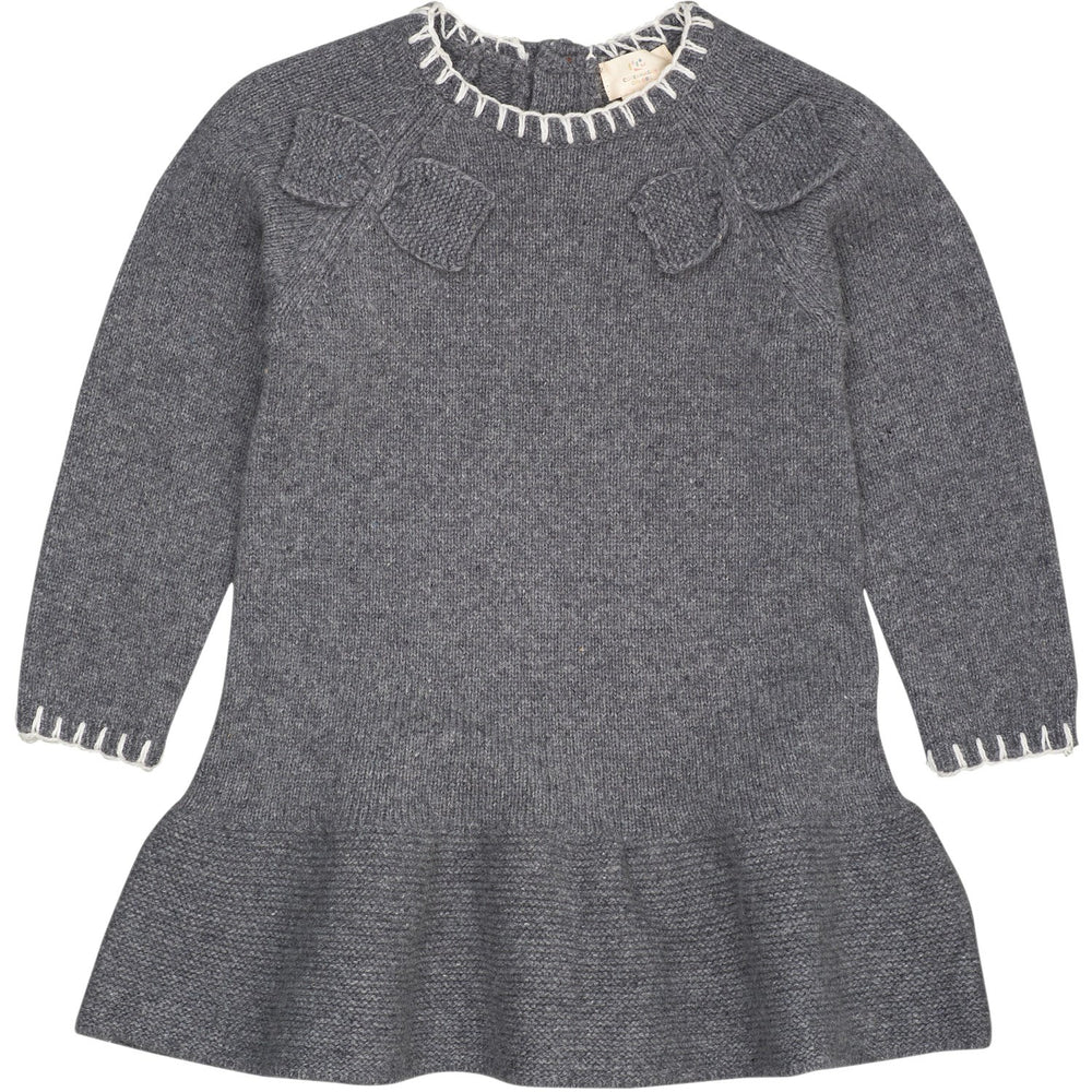 Køb COPENHAGEN COLORS Dk Grey/Cream Comb. Lambswool Kjole W. Sløjfe