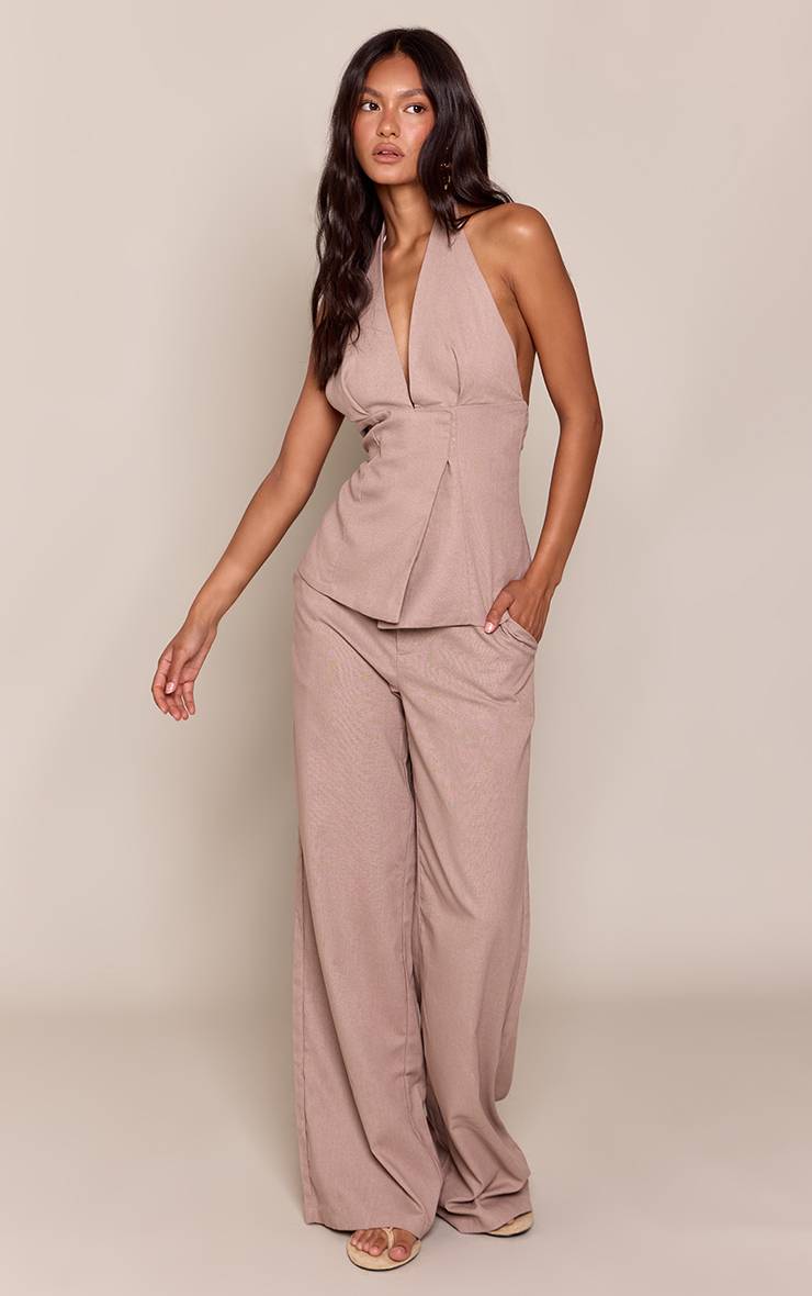 Taupe Pantalon Large Tailleur Coordonné