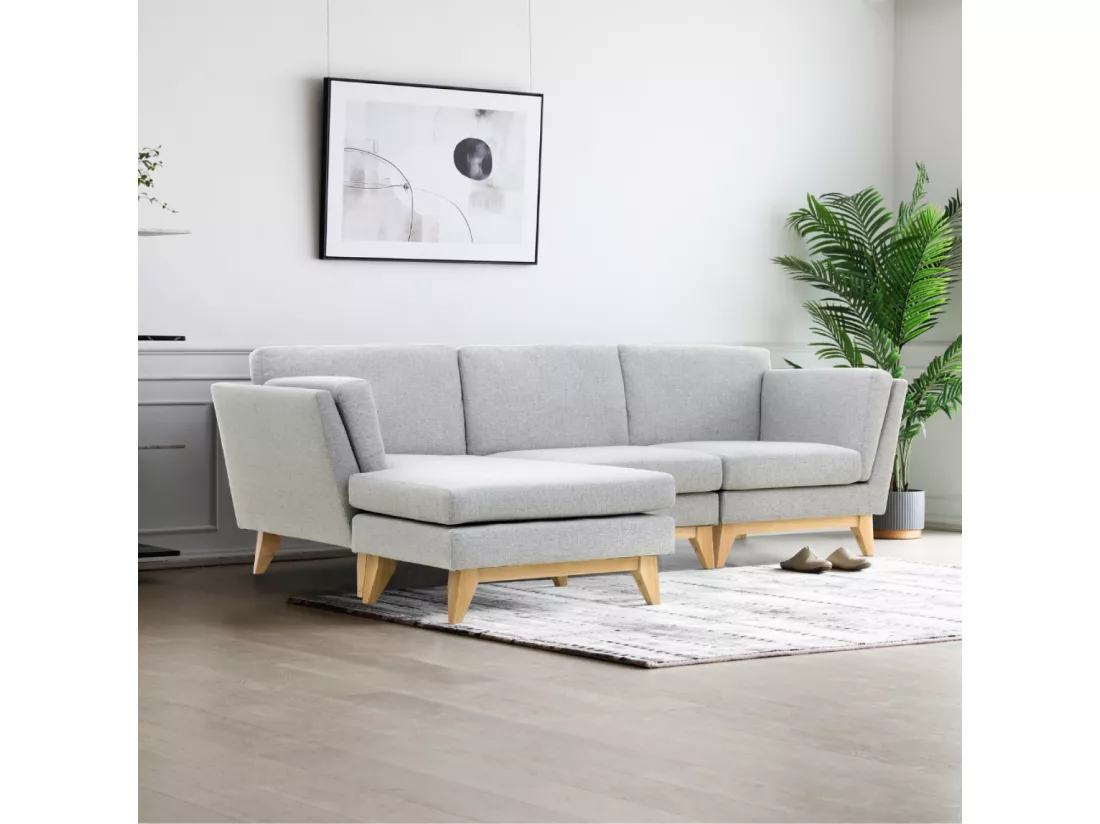 Canapé d'angle réversible 4 places en tissu gris clair Norden