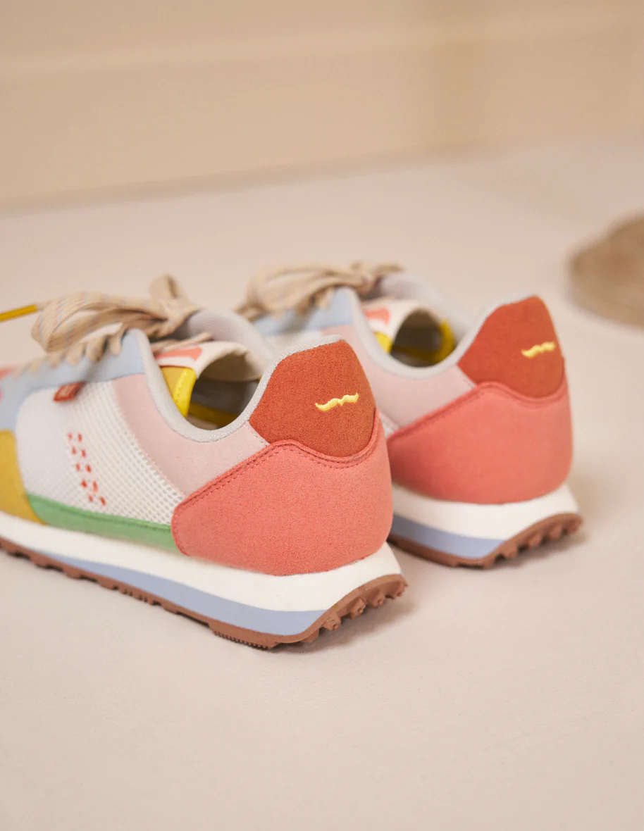 Baskets basses Gabrielle - Suède vegan et mesh jaune corail ciel