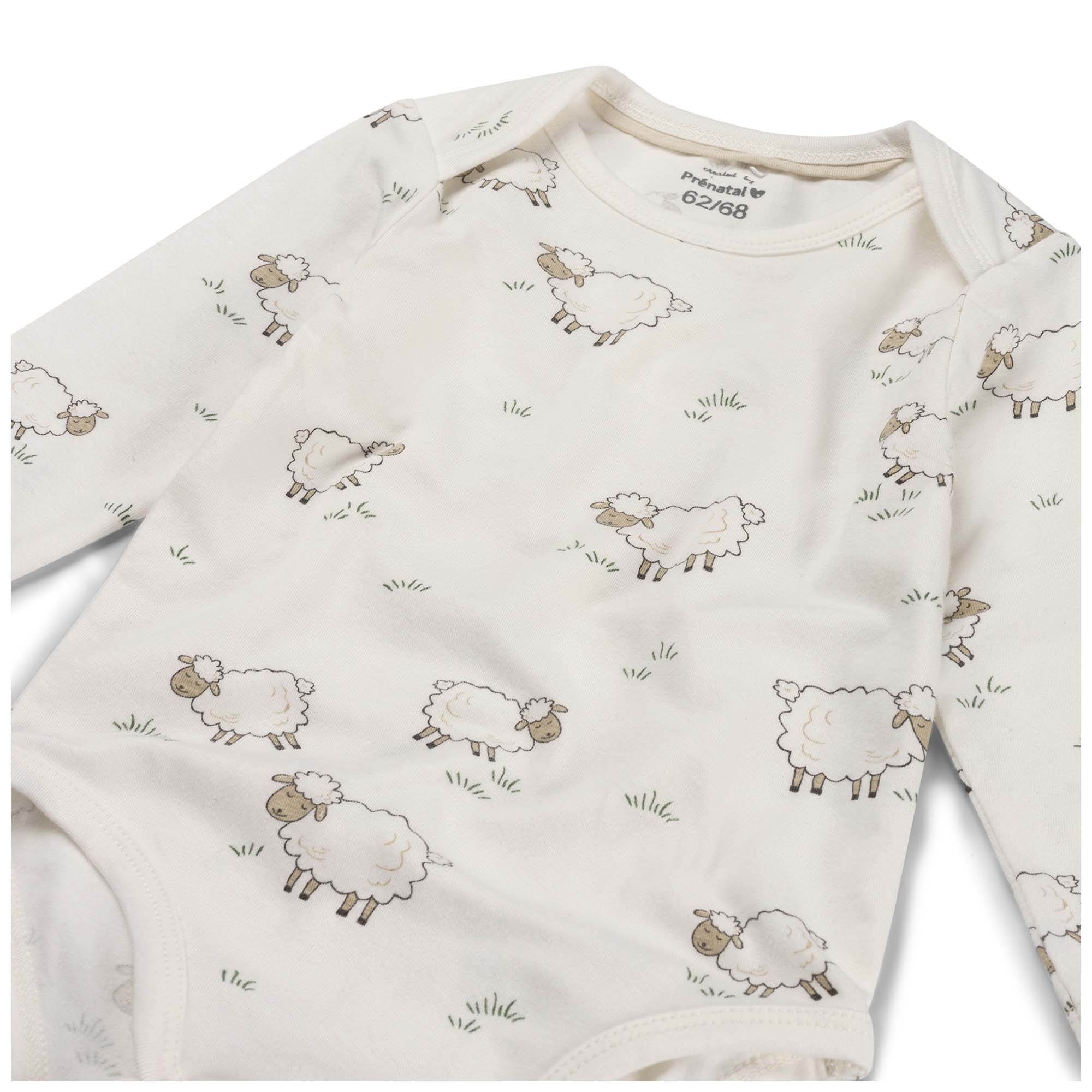 Prénatal romper Schapen lange mouwen all over print wit