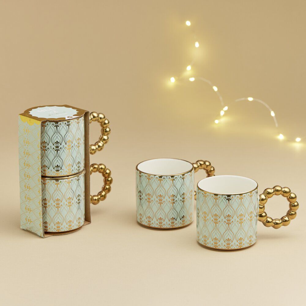 Lot de 2 mugs 30cl design chic bleu clair et doré