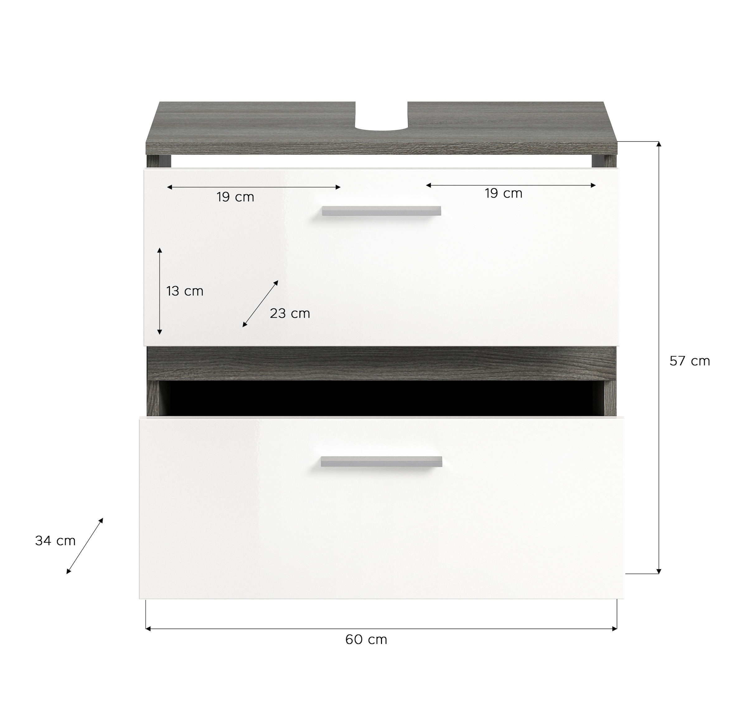 welltime Waschbeckenunterschrank »LUCCA, TOPSELLER!, Breite 60 cm, 2 Schubkästen, hochwertige MDF Front« Badschrank, Bad-Möbel, Badezimmer